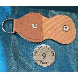 AA 9 Year Sobriety Coin & Holder Recovery Addiction NA AA Chip